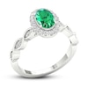 Thumbnail Image 3 of Diamond & Emerald Engagement Ring 1/5 ct tw Oval/Round-cut 10K White Gold