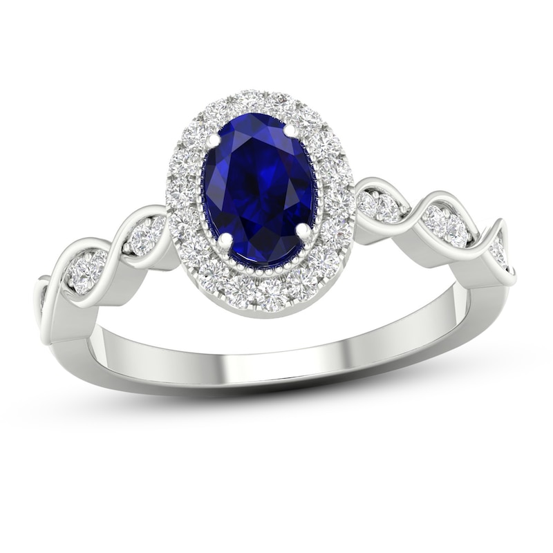 Diamond & Sapphire Engagement Ring 1/5 ct tw Oval/Round-cut 10K White Gold
