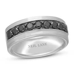 Neil Lane Men's Black Diamond Wedding Band 1 ct tw Round-cut 14K White Gold
