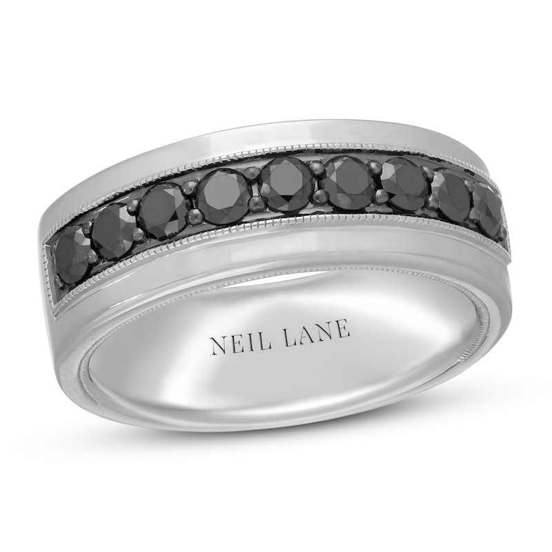 Main Image 1 of Neil Lane Men's Black Diamond Wedding Band 1 ct tw Round-cut 14K White Gold