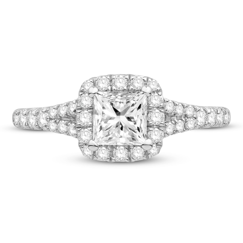 Diamond GIA-graded Engagement Ring 1-1/8 ct tw Princess/Round 14K White Gold