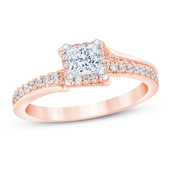 Now + Forever Diamond Engagement Ring 3/4 ct tw Princess & Round 14K Rose Gold