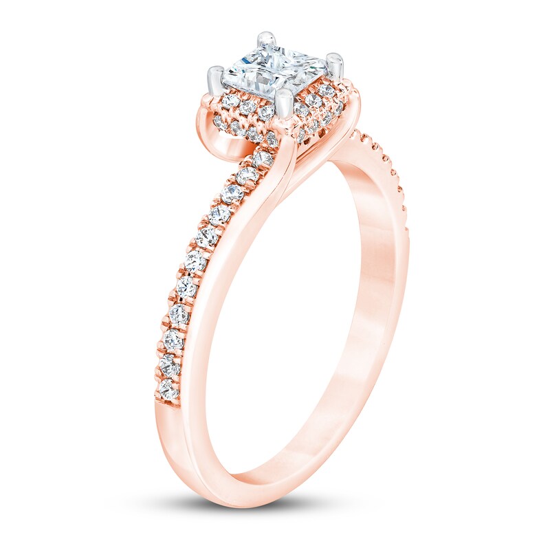 Diamond Engagement Ring 3/4 ct tw Princess & Round 14K Rose Gold