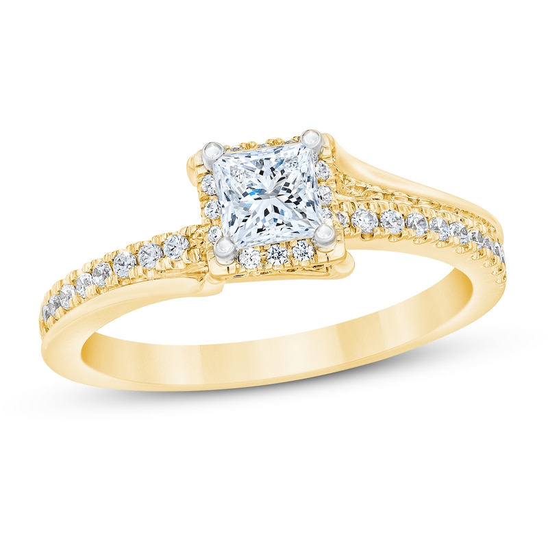 Diamond Engagement Ring 3/4 ct tw Princess & Round 14K Yellow Gold