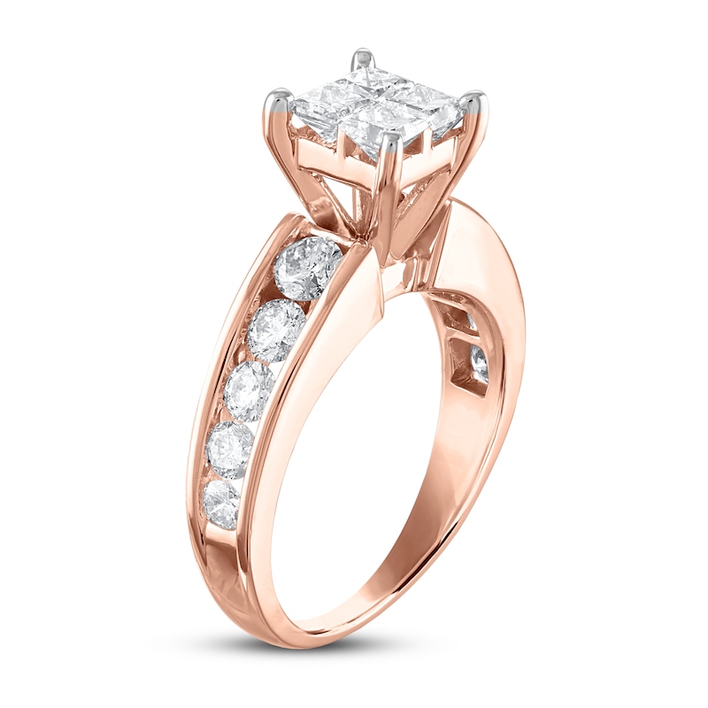 Diamond Engagement Ring 1-7/8 ct tw Princess & Round 14K Rose Gold