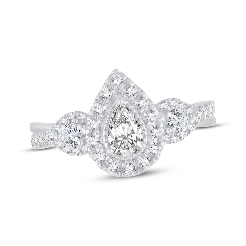 Main Image 1 of Memories Moments Magic Diamond Engagement Ring 7/8 ct tw Pear & Round-Cut 14K White Gold
