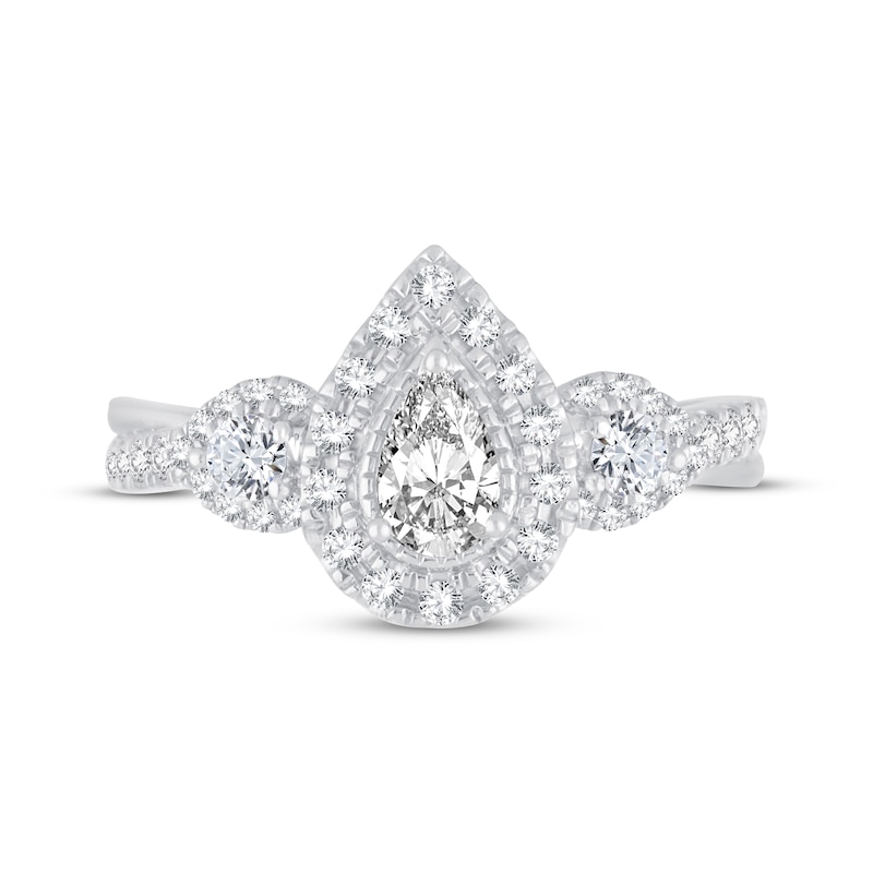 Main Image 3 of Memories Moments Magic Diamond Engagement Ring 7/8 ct tw Pear & Round-Cut 14K White Gold