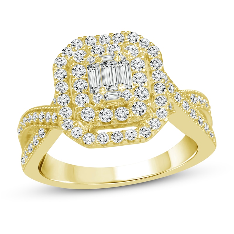 Main Image 1 of Now + Forever Multi-Diamond Engagement Ring 1 ct tw Baguette & Round-Cut 14K Yellow Gold