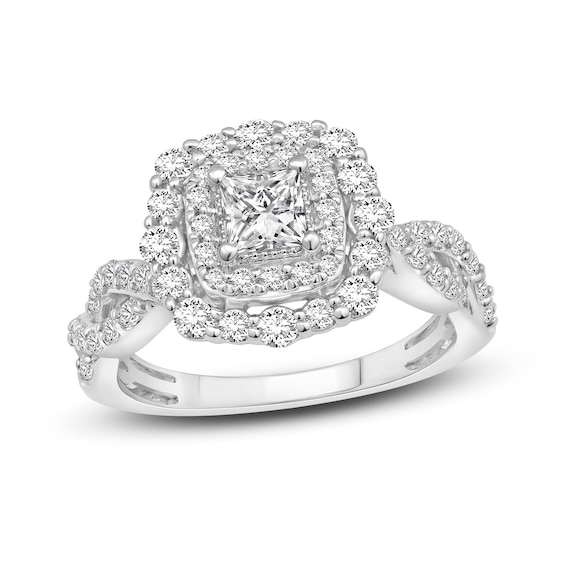 Now + Forever Diamond Engagement Ring 1-1/3 ct tw Princess & Round 14K White Gold