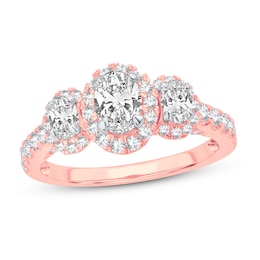 Memories Moments Magic Three Stone Diamond Engagement Ring 1-3/4 ct tw Oval & Round 14K Rose Gold