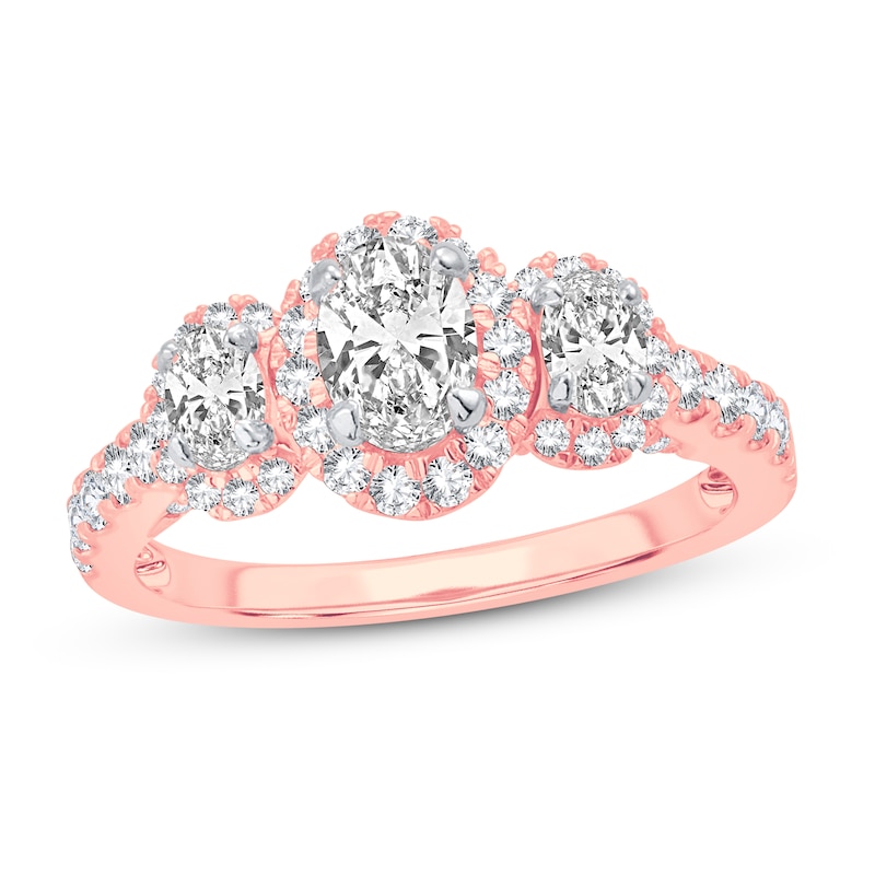 Main Image 1 of Memories Moments Magic Three Stone Diamond Engagement Ring 1-3/4 ct tw Oval & Round 14K Rose Gold
