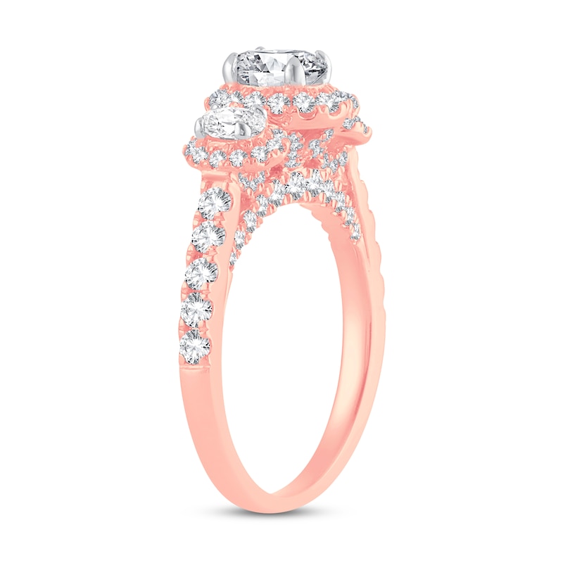 Main Image 2 of Memories Moments Magic Three Stone Diamond Engagement Ring 1-3/4 ct tw Oval & Round 14K Rose Gold