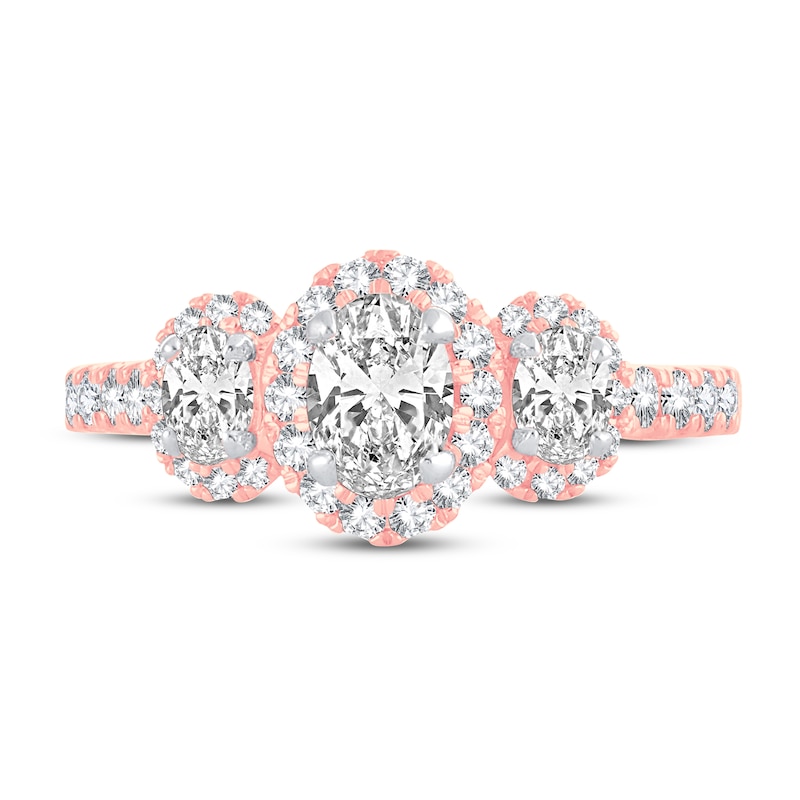 Main Image 3 of Memories Moments Magic Three Stone Diamond Engagement Ring 1-3/4 ct tw Oval & Round 14K Rose Gold