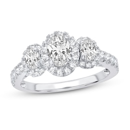 Memories Moments Magic Three Stone Diamond Engagement Ring 1-3/4 ct tw Oval & Round 14K White Gold