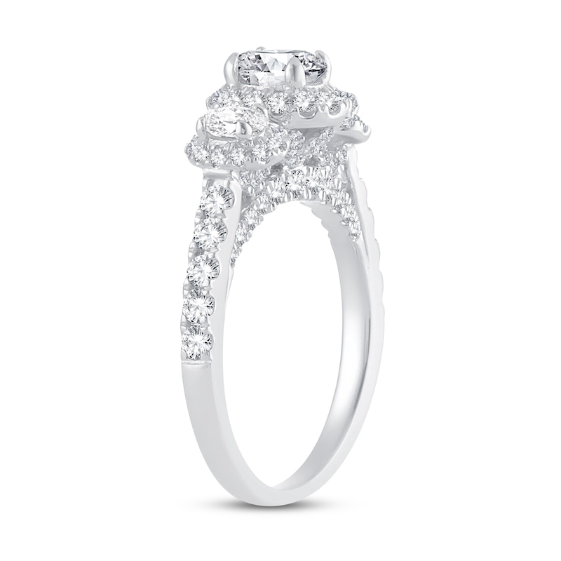 Main Image 2 of Memories Moments Magic Three Stone Diamond Engagement Ring 1-3/4 ct tw Oval & Round 14K White Gold