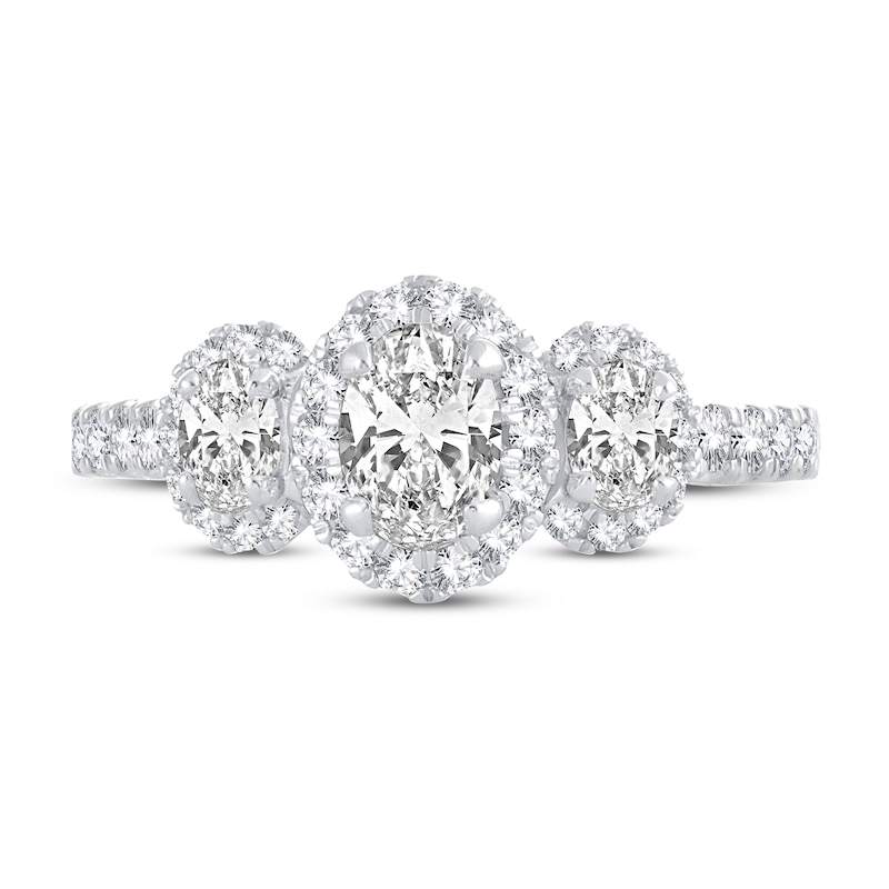 Main Image 3 of Memories Moments Magic Three Stone Diamond Engagement Ring 1-3/4 ct tw Oval & Round 14K White Gold