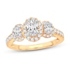 Thumbnail Image 1 of Memories Moments Magic Three Stone Diamond Engagement Ring 1-3/4 ct tw Oval & Round 14K Yellow Gold