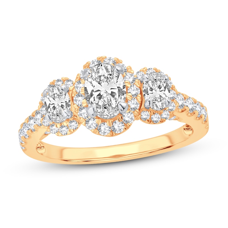 Memories Moments Magic Three Stone Diamond Engagement Ring 1-3/4 ct tw Oval & Round 14K Yellow Gold