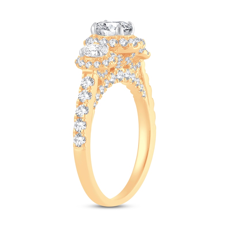 Memories Moments Magic Three Stone Diamond Engagement Ring 1-3/4 ct tw Oval & Round 14K Yellow Gold