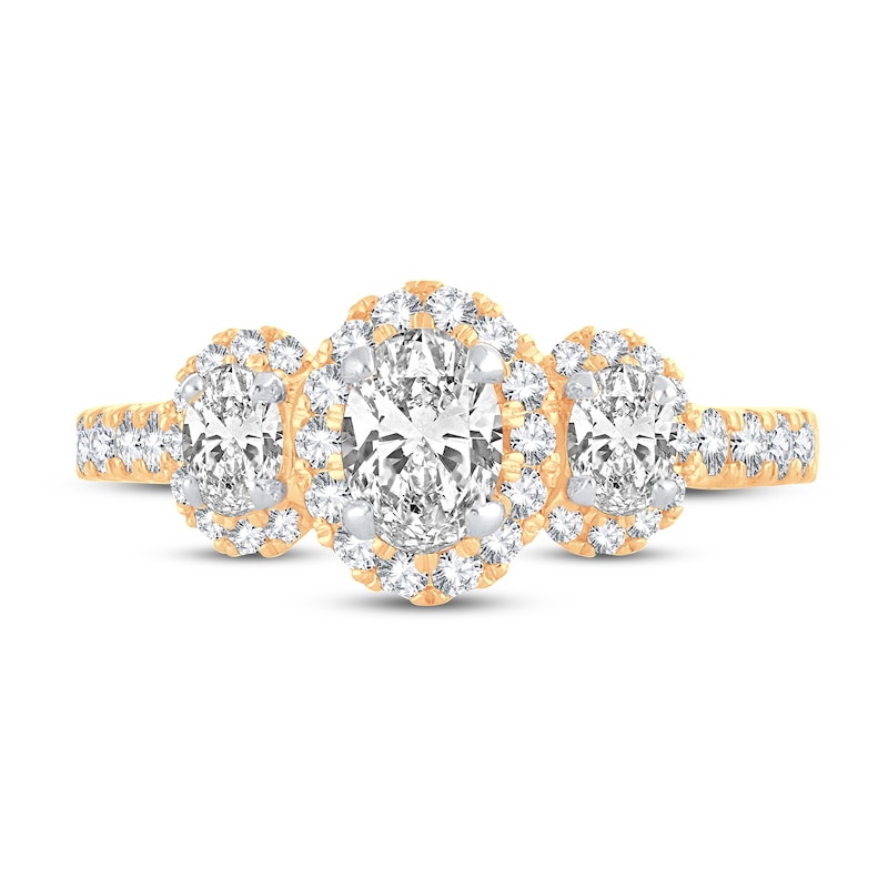 Main Image 3 of Memories Moments Magic Three Stone Diamond Engagement Ring 1-3/4 ct tw Oval & Round 14K Yellow Gold