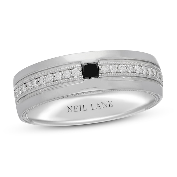 Neil Lane Men's Black & White Diamond Wedding Band 1/3 ct tw Square/Round 14K White Gold