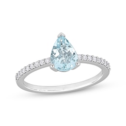 Pear-Shaped Aquamarine Engagement Ring 1/8 ct tw Diamonds 14K White Gold
