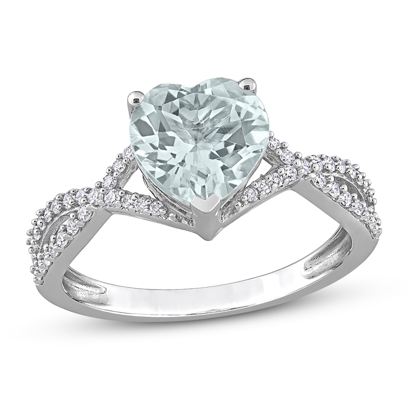 Heart-cut Aquamarine Engagement Ring 1/5 ct tw Diamonds 14K White Gold