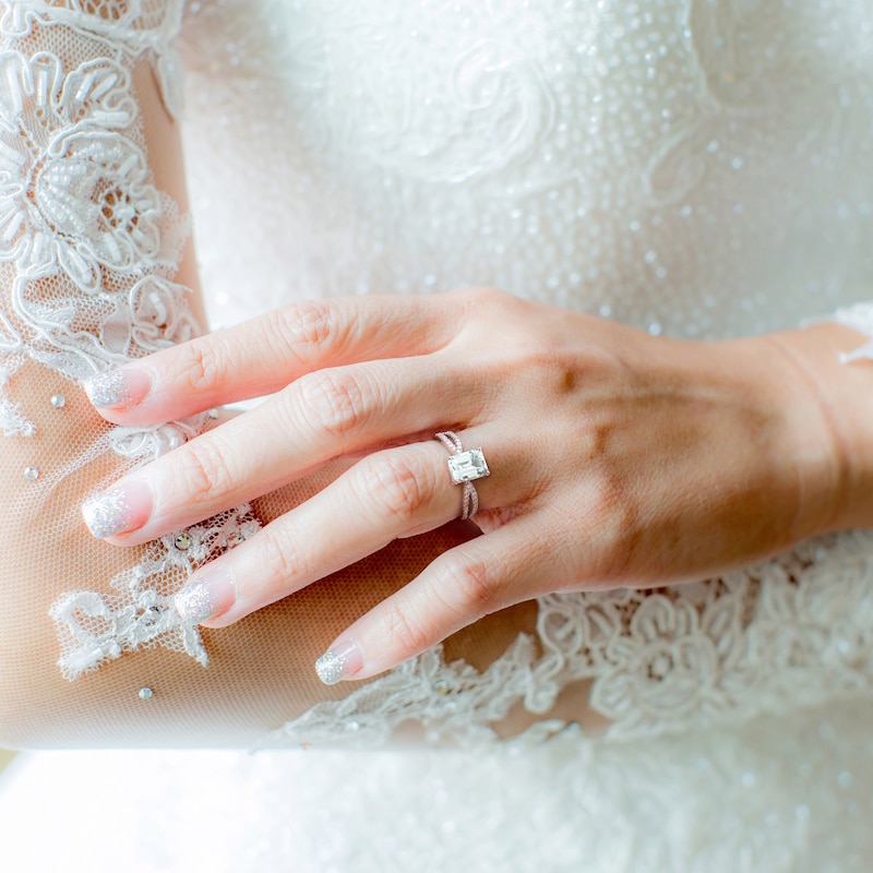 Main Image 3 of Now + Forever Emerald-cut Aquamarine Engagement Ring 1/5 ct tw Diamonds 14K White Gold