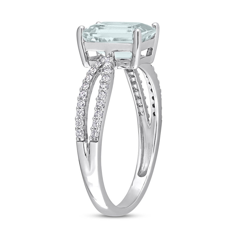 Main Image 4 of Now + Forever Emerald-cut Aquamarine Engagement Ring 1/5 ct tw Diamonds 14K White Gold