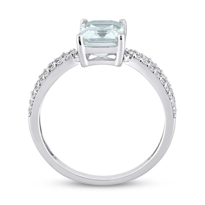 Emerald-cut Aquamarine Engagement Ring 1/5 ct tw Diamonds 14K White Gold