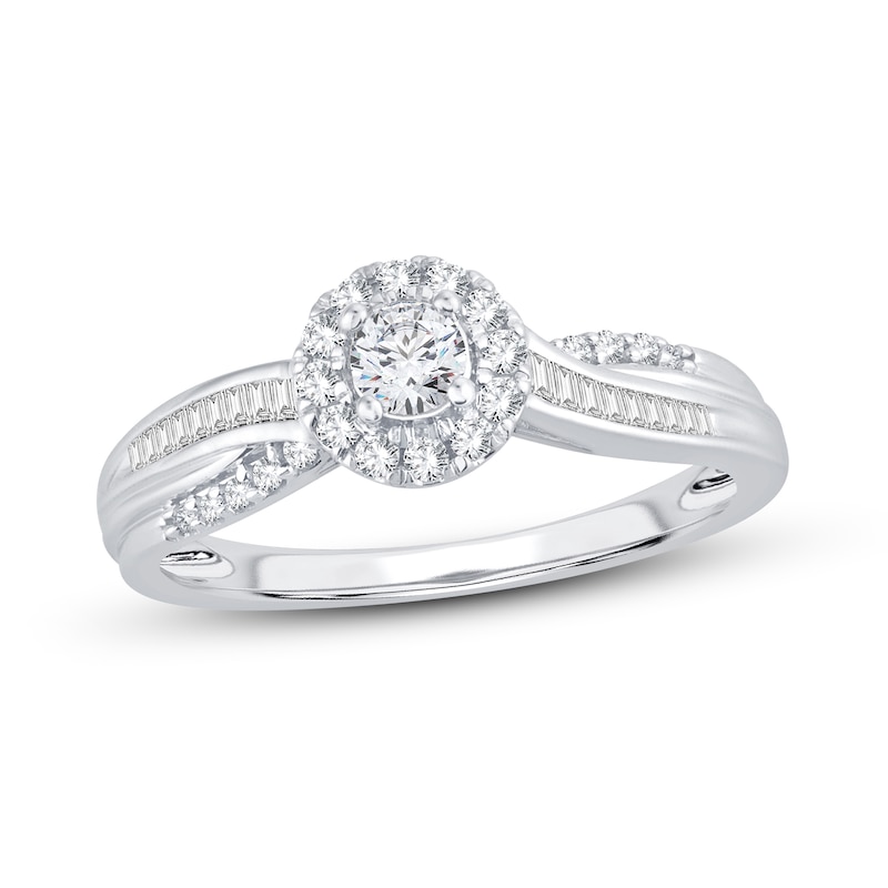 Main Image 1 of Now + Forever Diamond Engagement Ring 3/8 ct tw Round & Baguette-cut 14K White Gold