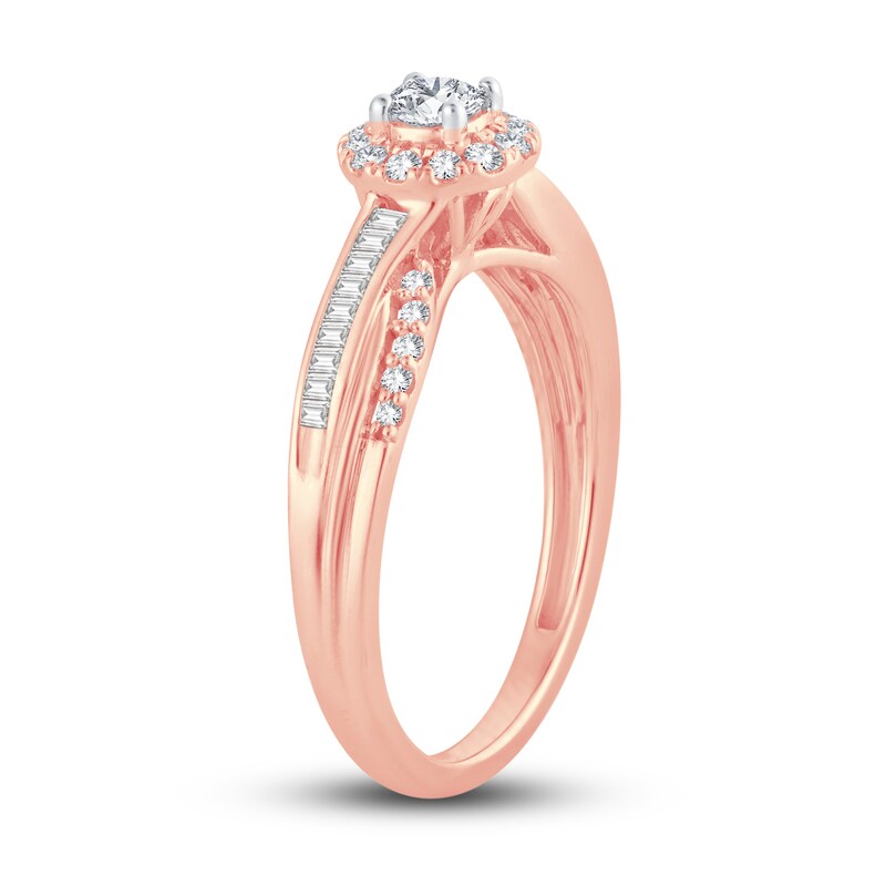 Diamond Engagement Ring 3/8 ct tw Round & Baguette-cut 14K Rose Gold