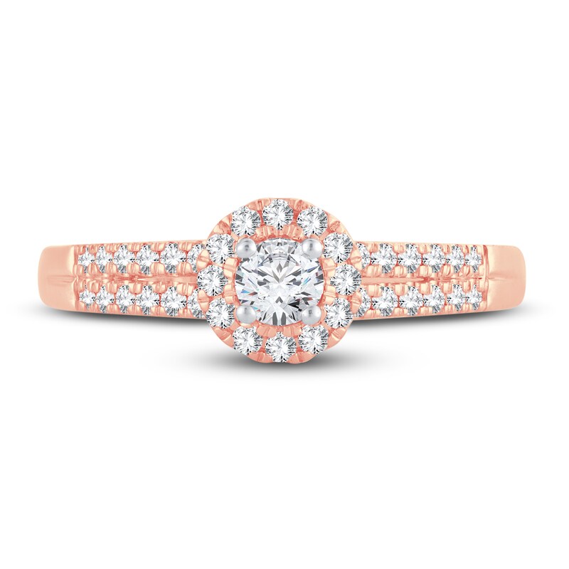 Diamond Engagement Ring 3/8 ct tw Round & Baguette-cut 14K Rose Gold