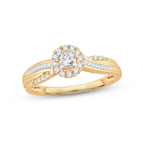 Now + Forever Diamond Engagement Ring 3/8 ct tw Round, Baguette-Cut 14K Yellow Gold