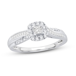 Now + Forever Diamond Engagement Ring 3/8 ct tw Princess, Round & Baguette 14K White Gold