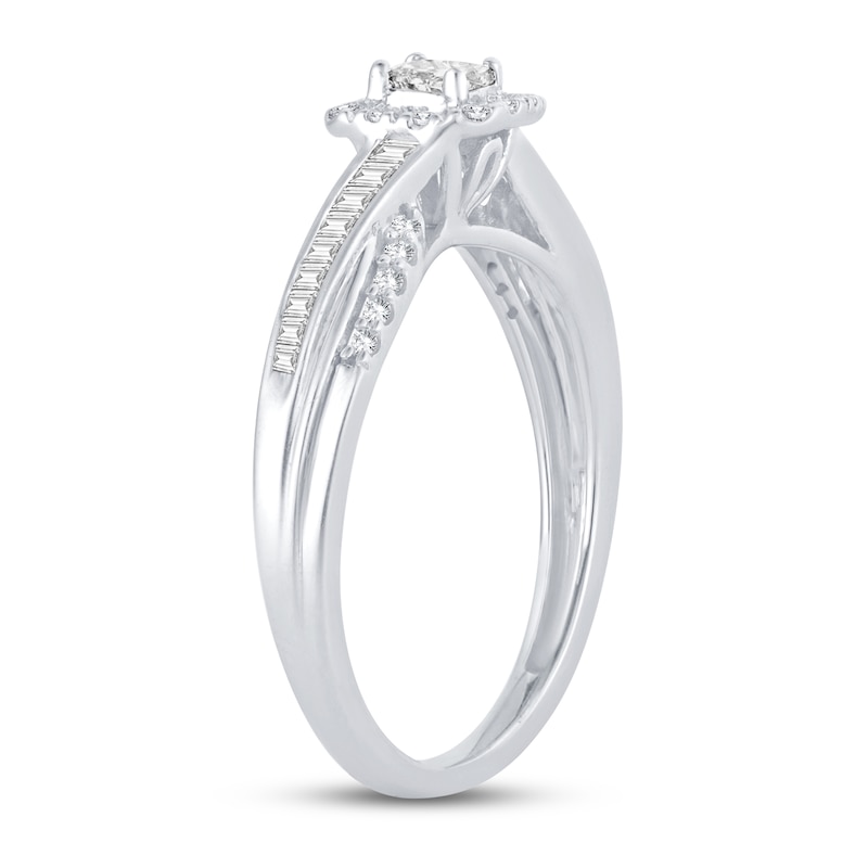 Diamond Engagement Ring 3/8 ct tw Princess, Round & Baguette 14K White Gold