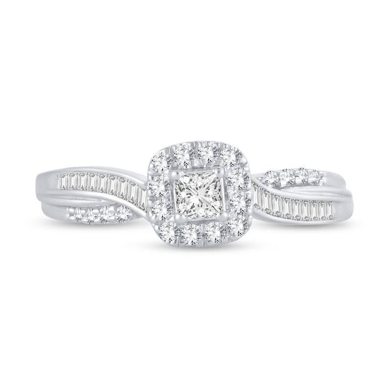 Diamond Engagement Ring 3/8 ct tw Princess, Round & Baguette 14K White Gold