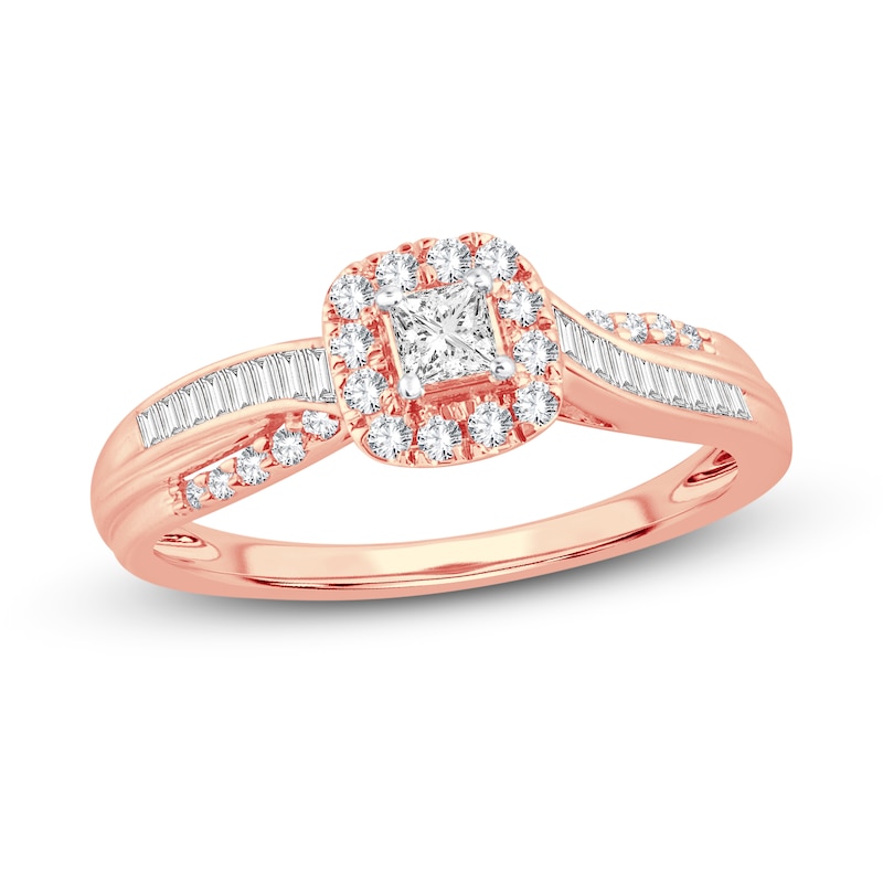 Diamond Engagement Ring 3/8 ct tw Princess, Round & Baguette 14K Rose Gold