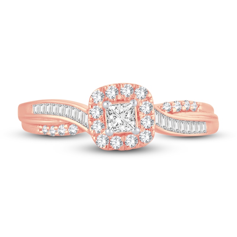 Diamond Engagement Ring 3/8 ct tw Princess, Round & Baguette 14K Rose Gold