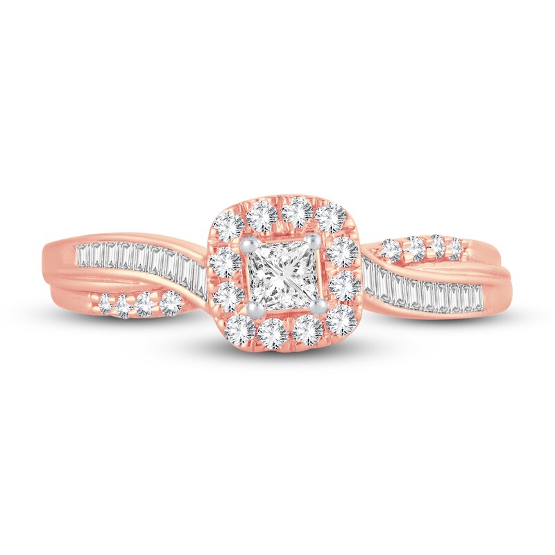 Main Image 3 of Now + Forever Diamond Engagement Ring 3/8 ct tw Princess, Round & Baguette 14K Rose Gold