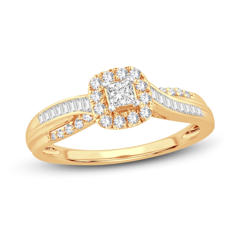 Main Image 1 of Now + Forever Diamond Engagement Ring 3/8 ct tw Princess, Round & Baguette 14K Yellow Gold
