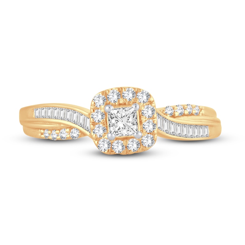 Main Image 3 of Now + Forever Diamond Engagement Ring 3/8 ct tw Princess, Round & Baguette 14K Yellow Gold