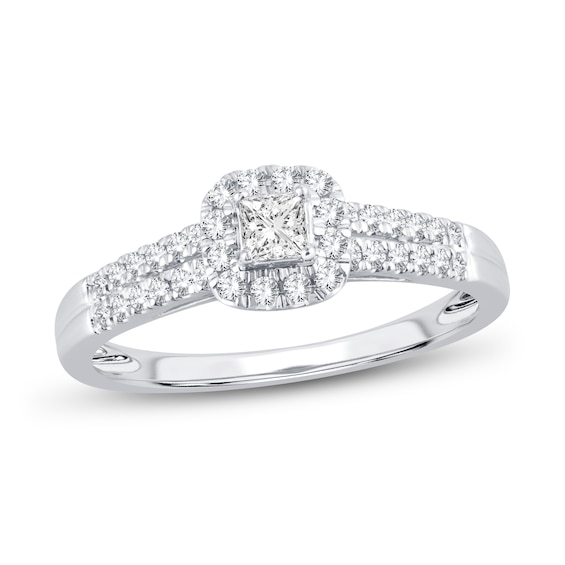 Now + Forever Diamond Engagement Ring 3/8 ct tw Princess & Round 14K White Gold