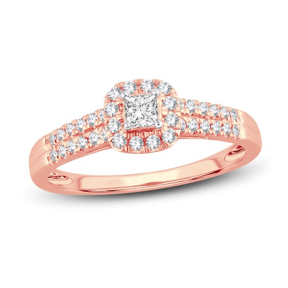 Now + Forever Diamond Engagement Ring 3/8 ct tw Princess & Round 14K Rose Gold
