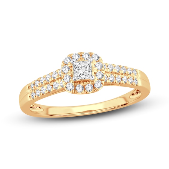 Now + Forever Diamond Engagement Ring 3/8 ct tw Princess & Round 14K Yellow Gold