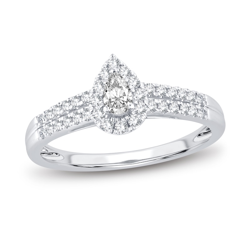 Diamond Engagement Ring 3/8 ct tw Pear & Round 14K White Gold