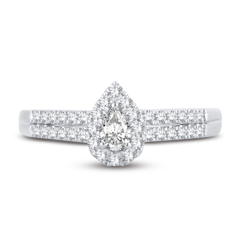 Diamond Engagement Ring 3/8 ct tw Pear & Round 14K White Gold