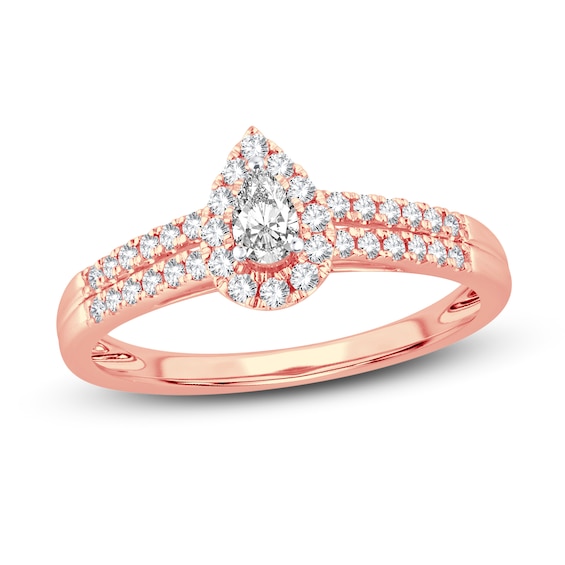 Now + Forever Diamond Engagement Ring 3/8 ct tw Pear & Round 14K Rose Gold