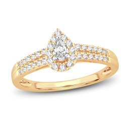 Now + Forever Diamond Engagement Ring 3/8 ct tw Pear & Round 14K Yellow Gold
