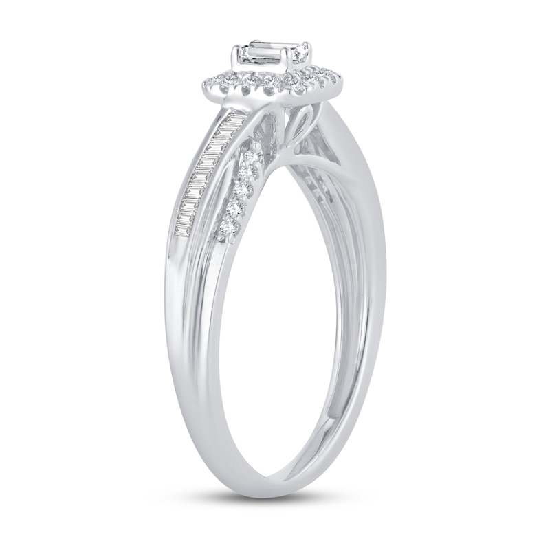 Main Image 2 of Now + Forever Diamond Engagement Ring 3/8 ct tw Emerald, Baguette & Round 14K White Gold